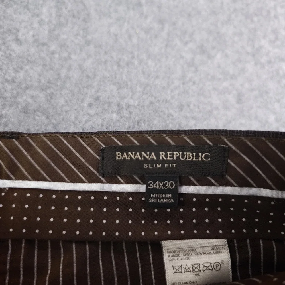 Banana Republic Dress Pants Mens 34x30 Slim Fit Brown 100% Wool Flat Front Check